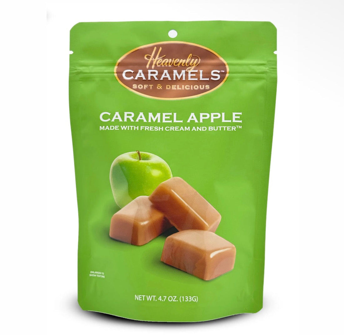 Heavenly Caramel Apple Caramels package with caramel pieces and green apple