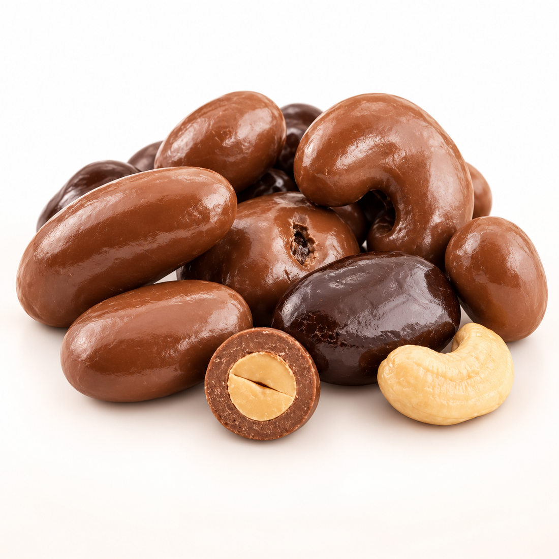 Assorted milk and dark chocolate bridge mix with chocolate-covered centers