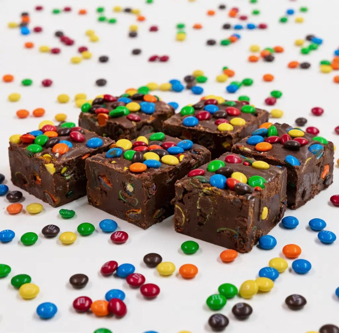 Single 4 oz Chocolate M&M's Fudge square